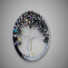 front view black and gray cotton wrapped hoop. silver wire is attached to make the roots and tree trunk